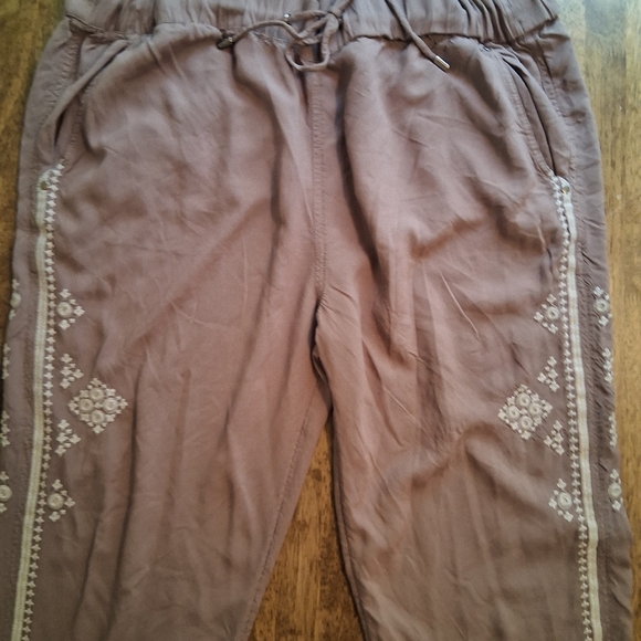 Sundance Tabia Tan Embroidered Drawstring Waist Pants Size L - Picture 3 of 8